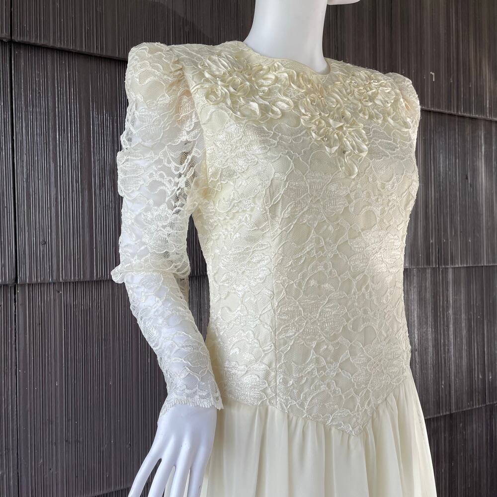 🔥VTG Jessica Howard Lace Embroider Puffed Sleeve Formal Wedding Romantic Dress - Picture 4 of 16